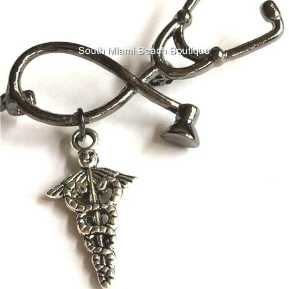 Medical Caduceus Stethoscope Pin Brooch Silver Plated Graduation Gift RN MD LPN - Picture 4 of 9